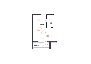 Квартира №181, Студия 26.75 кв.м. 10 этаж